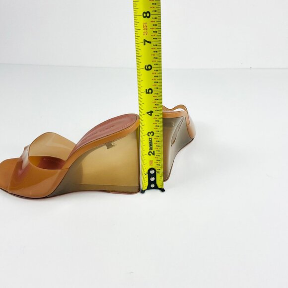 Amina Muaddi Lupita Glass Wedge PVC Strap Tan/Brown Mules size 36.5 US 6.5 - Picture 5 of 12